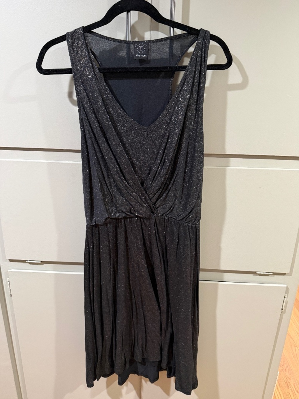 Ella Moss Black Shimmer Knit Dress Sleeveless Twist Front Size L